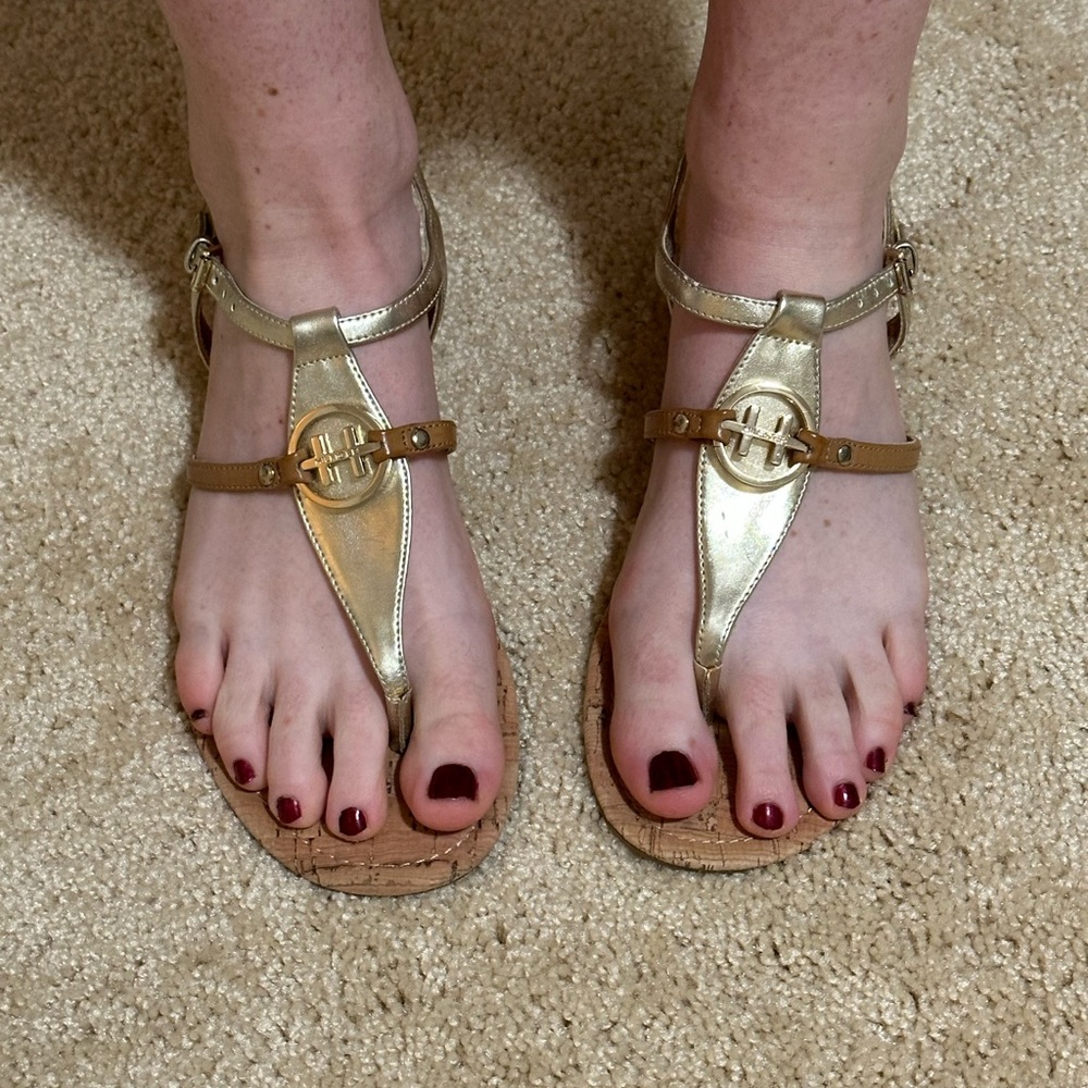 Tommy Hilfiger Gold and Brown Sandals